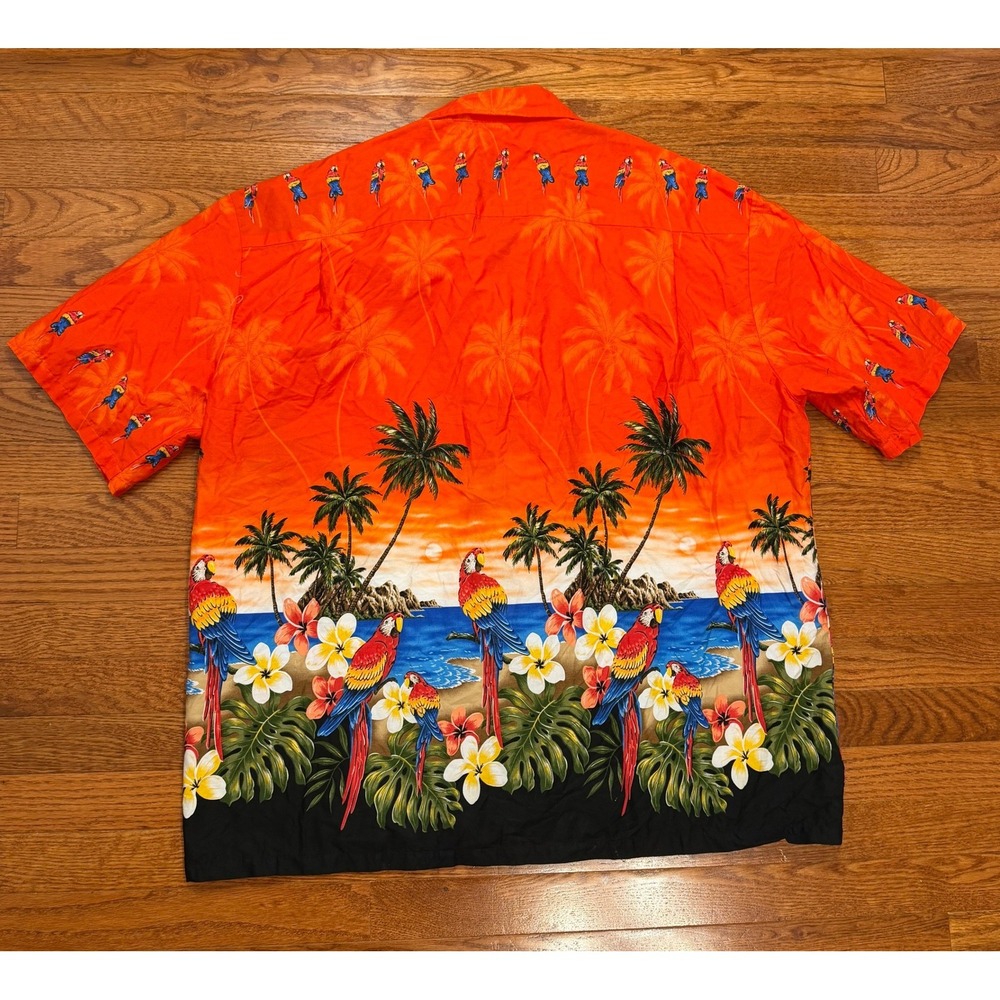 Vintage Pacific‎ Legend Hawaiian Shirt Mens 3XL Orange Parrot Tropical Print USA